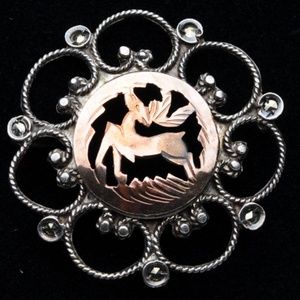 Antique Silver and Copper Deer emblem Pin